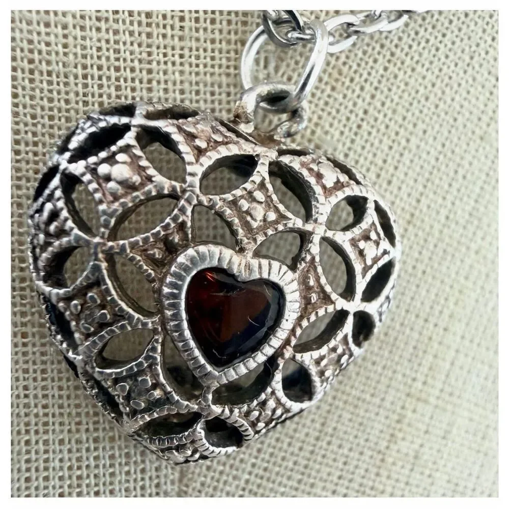 Avon Sterling Silver Openwork Heart Locket Pendant Necklace